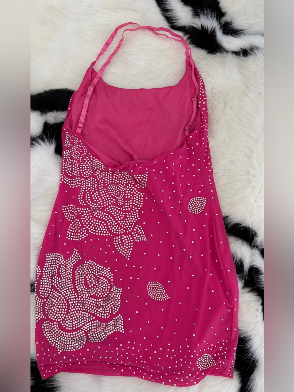 Fashion Nova Hot Pink Rhinestone Floral Mini Dress size M, like new - Picture 5 of 5